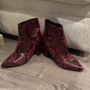 Marc Fisher Red and Black Patterned Ankle Boots